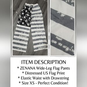 ZENANA Wide-Leg Distressed Flag Pants - Gray & White